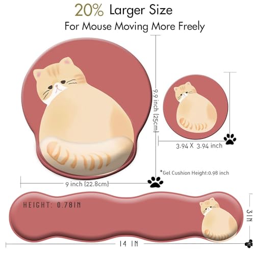 3-in-1 Cute Mouse Pad and Keyboard Wrist Rest Support, [ 20% Larger] Anime Kawaii Gel Wrist Rest with Non-Slip PU Base, Ergonomic Mouse Pad with Coaster,Pain Relief,Game Work Study Home Office-Cat - color: Cat-3in1