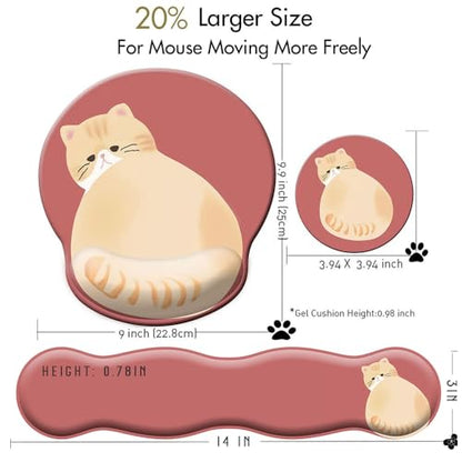 3-in-1 Cute Mouse Pad and Keyboard Wrist Rest Support, [ 20% Larger] Anime Kawaii Gel Wrist Rest with Non-Slip PU Base, Ergonomic Mouse Pad with Coaster,Pain Relief,Game Work Study Home Office-Cat - color: Cat-3in1