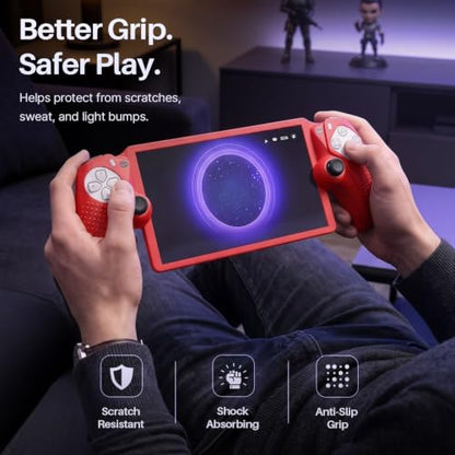 TNP Red Silicone Case Cover Skin Compatible with PlayStation Portal | Protective soft-grip shell for steadier handheld play; 1 flexible cover only, console and thumb grips not included - color: Red