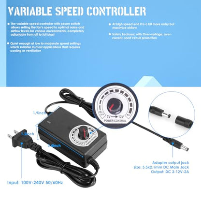 120mm IP67 Waterproof Cooling Fan 3000 RPM with Speed Controller, 12V High-Performance High-Speed Ventilation Fan, Dustproof & Weatherproof for Grow Tent, AV Cabinet, Boat, Outdoor Equipment
