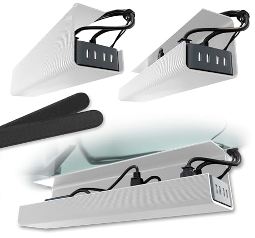 No-Screw Under Desk Cable Management Tray - Self-Adhesive Installation, Cord Management, Cable Tray, Under Desk Wire Organizer - White Set of 2 - color: White, size: 2pcs Self Adhesive