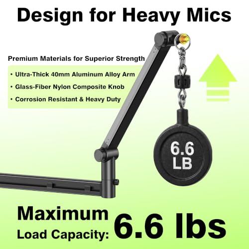 AA AUDIO ACCESSORY Mic Arm Desk Mount (Design for Heavy Mic) 6.6lbs Load Capacity, Stable Gear Lock Never Sags, Metal Low Profile Microphone Boom Stand for Shure SM7B SM7dB MV7, Blue Yeti, Rode PodMic - color: Black