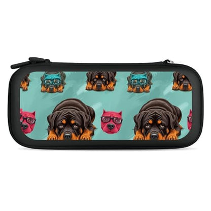 PPIKTC Portable Hard Shell Case Compatible with Nintendo Switch, Travel Carrying Storage Bag with 15 Game Cartridges, Cute Rottweiler Puppy Farm Dog Lazy Animal - color: Design (206)
