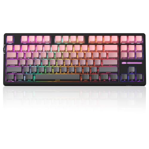 MageGee LIGHT87 Wireless Creamy Keyboard, Gasket Structure, RGB Backlit, 2.4G/USB-C/BT5.0 Hot Swappable Mechanical Gaming Keyboard for Win/Mac/PC, 8000mAh Battery, Side Printed PBT Keycaps, Pink - color: Pink Black/Blue Whale Switch