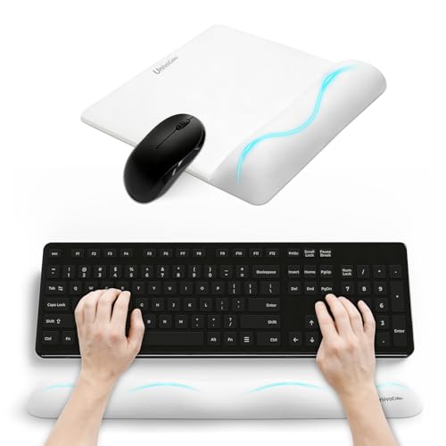 Wide Size Mouse Pad with Wrist Rest & L-Size Keyboard Wrist Rest Set,Premium PU Material,Low-Rebound Cushion,Ergonomic Design,Smooth Mouse Control with Hard Plate,Reduces Fatigue,White - color: Wide Set_white, style: Wide Size Mouse Pad & L-Size Keyboard