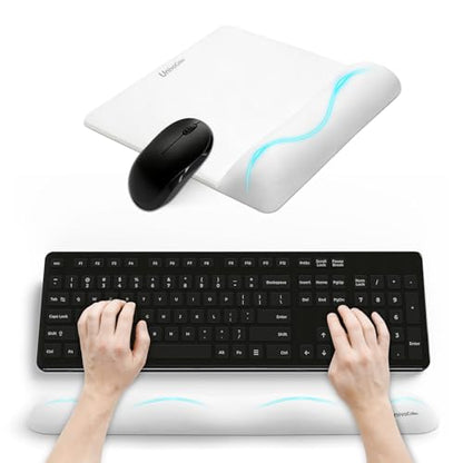 Wide Size Mouse Pad with Wrist Rest & L-Size Keyboard Wrist Rest Set,Premium PU Material,Low-Rebound Cushion,Ergonomic Design,Smooth Mouse Control with Hard Plate,Reduces Fatigue,White - color: Wide Set_white, style: Wide Size Mouse Pad & L-Size Keyboard