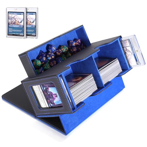 MTG Deck Box, MTG Commander Card Deck Box with Commander Display, Fits 250+ Single Sleeved, Double Card Storage Box with Dice Tray, Magnetic Card Storage Case for CCG TCG Sports Cards, Black Blue - color: Black Blue