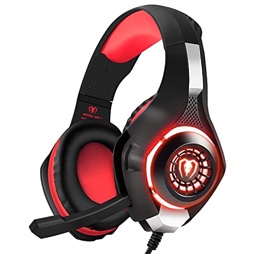 Stereo Gaming Headset for PlayStation 4 PS4, Over-Ear Headphones With Mic and LED Lights for Xbox One, PC, Laptop (Red)