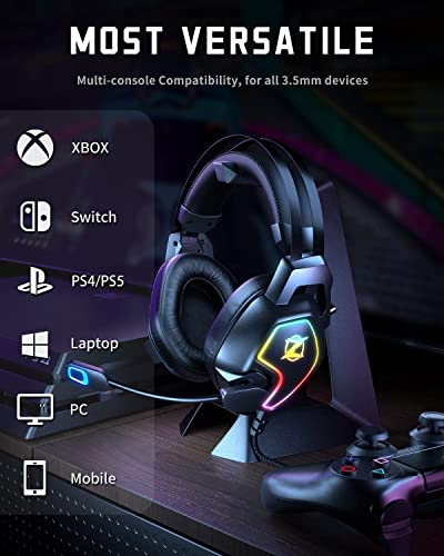 Gaming Headset for Xbox One Series X/S Ps5, Ps4, PC Switch, Noise Canceling Headphones with Microphone, 3.5mm Audio Jack, Auto-Adjust Headband