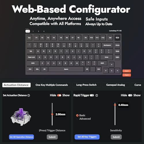 LEMOKEY P1 HE 75% Wireless Custom Mechanical Gaming Keyboard with Gateron Double-Rail Magnetic Switches Knob Version, QMK 2.4 GHz Bluetooth 5.2 RGB Backlight Compatible with Mac Windows Linux-Black - color: Shine-Through-Black