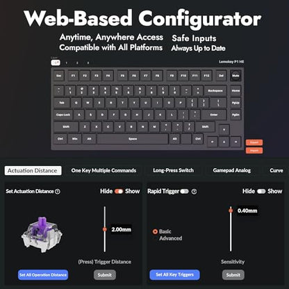 LEMOKEY P1 HE 75% Wireless Custom Mechanical Gaming Keyboard with Gateron Double-Rail Magnetic Switches Knob Version, QMK 2.4 GHz Bluetooth 5.2 RGB Backlight Compatible with Mac Windows Linux-Black - color: Shine-Through-Black