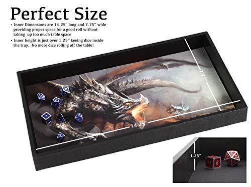 Forged Dice Co. Dice Tray 14" - Reversible Dice Rolling Mat - Compatible with Board Games and Tabletop RPGs Like Dungeons and Dragons Pathfinder Roleplaying Games - Dragon Battle - color: Black Tray W/ Dragon Battle Mat
