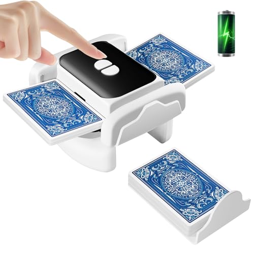 Rechargeable Automatic Card Shuffler for 1-2 Decks, Low Noise & Portable Card shuffler Machine for Poker, Blackjack, UNO, Perfect for Family Game Night, Adults, Mother's Day, Father's Day - color: White