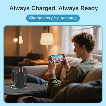 Switch 2 JoyCon Charging Dock for Nintendo Switch Controller Charger, Accessories for Nintendo 1/2 Charging Station with RGB Light - 4 in 1 Charge Switch2 with 60cm USB- C Power Cord - size: 60cm