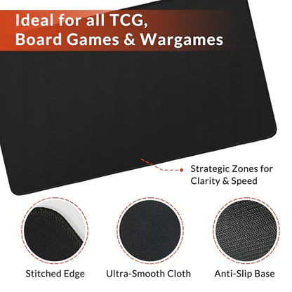 FROGIGO Solid Color TCG Playmat with Carry Bag, 24 x 14 in, 3mm Thick Stitched-Edge Card Game Mat, Non-Slip Rubber Base, No-Logo Play Mat for Trading Card & Tabletop Games - Midnight Black - color: Midnight Black