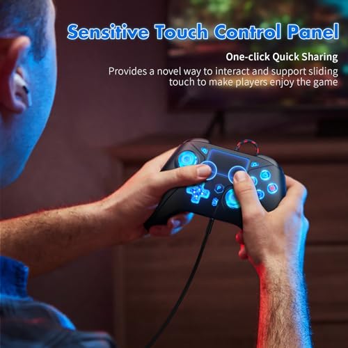 Compatible with PS5 Controller, Wired Controller for PlayStation 5/PS4/PC, Gaming Controllers, Gamepad with Dual Vibration 6-axis Gyroscope Support Turbo Macro Multi Touch Pad 3.5mm Audio Jack - color: led black