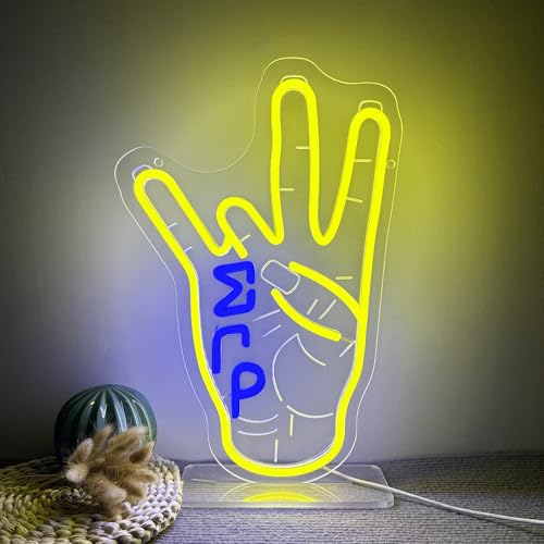 Sigma Gamma Rho Hand Neon Sign, Greek Hand Symbol Signs Neon Sign, Dimmable LED Sorority and Frat Hand Symbol Signs, Office Party Bar Cafe Decor, Family and Friends Birthday Holiday Gift(15.7*10.3in) - color: Finger ETP