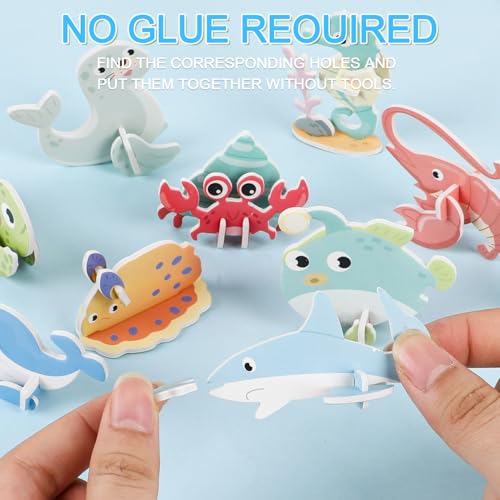 LOMIMOS Educational 3D Cartoon Puzzle for Kids,25Pcs 3D Cartoon Jigsaw Creative Learning Model for DIY Crafts Birthday Party Favor Gifts (Marine Organism) - style: ocean