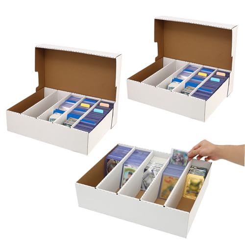 3-Pack 5-Row Trading Card Storage Boxes with Dividers & Labels | For sports, TCG and game cards; cardboard organizer for sorting, shelf storage and routine dust protection - style: 5 Row-3 pack