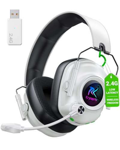 Wireless Gaming Headset with Noise Canceling Microphone for PC, PS5, PS4, Switch, Mac，2.4 GHz Wireless & Bluetooth 5.4 Gaming Headphones, Cool RGB Lighting, 60Hr Battery, 50mm Drivers(Pure White) - color: Pure White