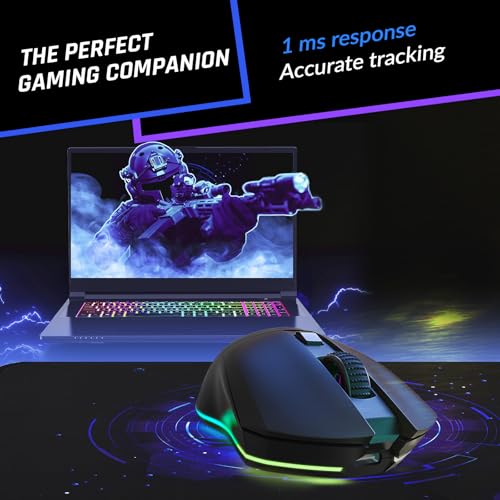 KLIM Blaze Pro Rechargeable Wireless Gaming Mouse with Charging Dock RGB & LCD Display - New Version - High-Precision Sensor and Long-Lasting Battery - Up to 6000 DPI - Great PC Gaming Mouse Wireless