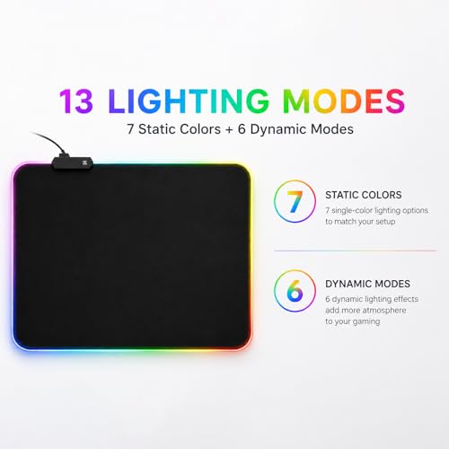 Small RGB Gaming Mouse pad, Lighting Gaming Pad | Small LED Pad with 13 Cool Lighting Modes, Waterproof Small Mouse Pads 11.8'*9.8' - size: 11.8L x 9.8W inches