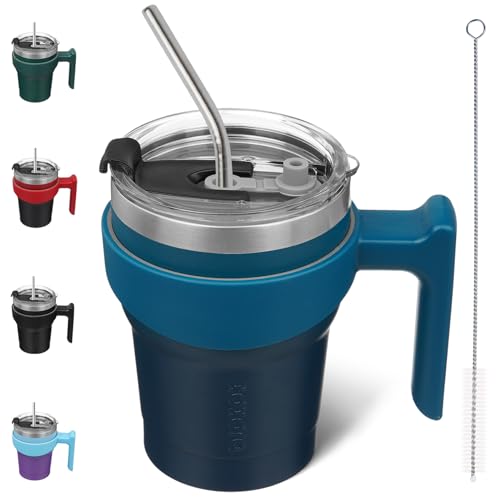 BJPKPK 10 oz Mini Tumbler with Lid, Straw & Handle, Insulated Steel Cup | Small, Spill Proof, Leak Proof, Thermal, Double Wall Vacuum, Sweatproof, Dishwasher Safe, BPA Free, Indigo Black - color: Indigo Black, size: 10 Ounces