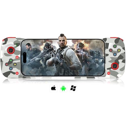 arVin Wireless Gaming Controller for iPhone Android Gamepad Joystick for iPhone 15/14/13/12, iOS, iPad, MacBook, Samsung Galaxy S23/S22/S21, TCL, Tablet, PC, Call of Duty Mobile -with Back Button - color: Camo