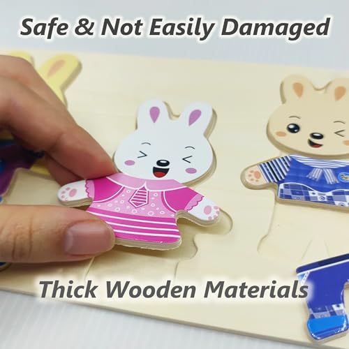 Wooden Bunny Family Dress-up Puzzle Box for Toddlers(72pcs),Change Clothes Puzzle Games, Preschool Learning Activities Toys for Kids Ages 3+ - color: Bunny