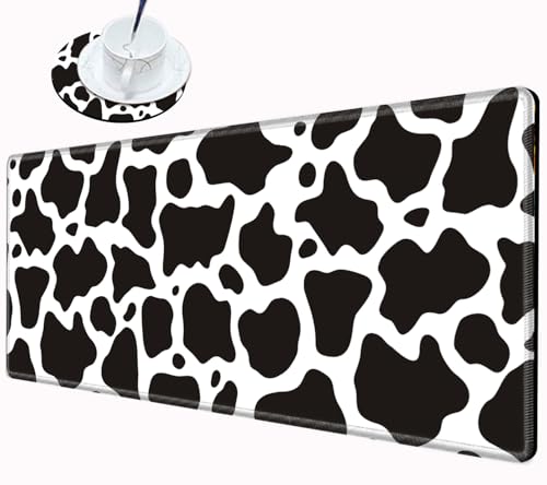 Gaming Mouse Pad Large Mousepad Cow Print Desk Mat XXL Big Desk Pad Rubber Base Computer Pad with Stitched Edges Mouse Mat for Work Game Home Office - color: Cow, size: 31.5''x15.75''