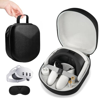 sarlar Hard Carrying Case for Meta Quest 3 VR Headset, Touch Controller and Original Fabric Head Strap, Soft Linning, Precise Slots with Lens Protector Cover, Ideal for Travel and Home Storage