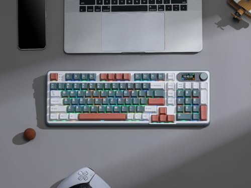 RK ROYAL KLUDGE S98 Wireless Mechanical Keyboard w/Smart Display & Knob | 96% Top Mount RGB Gaming Keyboard BT/2.4G/USB-C, 5-Layer Noise Dampening, Creamy Sound Pre-lubed Switch,Hot Swap, 98 Keys - color: Clay Green, size: Linear Cream Switch