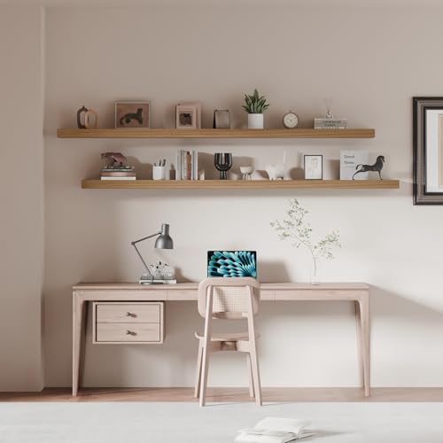 72 inch Long Floating Shelves for Wall,Solid Wood Long Wall Shelves Set of 2,Natural Wooden Mounted Shelf,Bookshelf Bathroom Shelves (Natural, 72 Inch) - color: Natural, size: 72 Inch set of 2