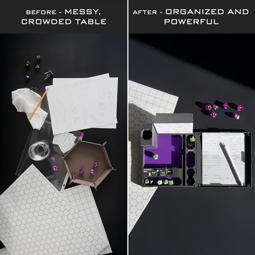 All-in-One Dice Tray with Tower by TTRPG World - Magnetic Modular Organizer for 5E & d20 RPGs with Soft Lining, Tower, Mini Holder, Sheets & Mystery Dice Set (Purple) - color: Purple