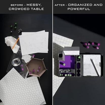 All-in-One Dice Tray with Tower by TTRPG World - Magnetic Modular Organizer for 5E & d20 RPGs with Soft Lining, Tower, Mini Holder, Sheets & Mystery Dice Set (Purple) - color: Purple