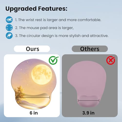 Mouse pad with Wrist Rest,Relieving Pain Memory Foam Computer pad, Ergonomic Desktop Mouse, Silicone Material Mouse pad, with Non-Slip PU Base (Moon) - color: Moon
