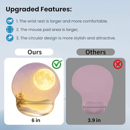 Mouse pad with Wrist Rest,Relieving Pain Memory Foam Computer pad, Ergonomic Desktop Mouse, Silicone Material Mouse pad, with Non-Slip PU Base (Moon) - color: Moon