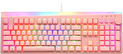 i-rocks K71M RGB Mechanical Gaming Keyboard with Media Control Knob, Switches (Red), 107 Keys w/Full NKRO, PBT Keycaps, Multimedia Hotkeys, Detachable USB-C Cable and Onboard Storage, Pink - color: Pink, size: Switches (Red)