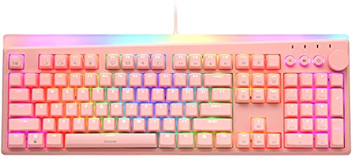 i-rocks K71M RGB Mechanical Gaming Keyboard with Media Control Knob, Switches (Red), 107 Keys w/Full NKRO, PBT Keycaps, Multimedia Hotkeys, Detachable USB-C Cable and Onboard Storage, Pink - color: Pink, size: Switches (Red)