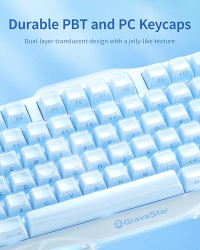 GravaStar Mercury K1 75% Blue Gaming Keyboard, Aluminum Alloy Mechanical Keyboard, Gasket Hot-Swap Socket, Linear Switches, RGB Backlit, Wireless Keyboard for Gaming, Office, and Gifts【Ice Blue】 - color: Ice Blue