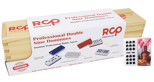 Dominos Set for Adults – Professional Double 9 Cuban Dominoes Set, Classic Travel Board Game with Wood Case Juegos de Mesa (Buchanan's and Flag PR) - color: Buchanan's and Flag Pr