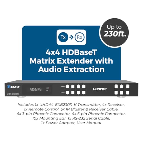 OREI HDBaseT 4x4 Matrix Extender HDMI 230ft 4K60Hz HDR EDID RS-232 TCP/IP | HDMI Matrix Switch Extender, 4x4 HDMI Extender Matrix 4K – HDMI 2.0, HDCP 2.2, Dolby TrueHD, DTS-HD MA - size: 4x4 - Up to 230 Ft