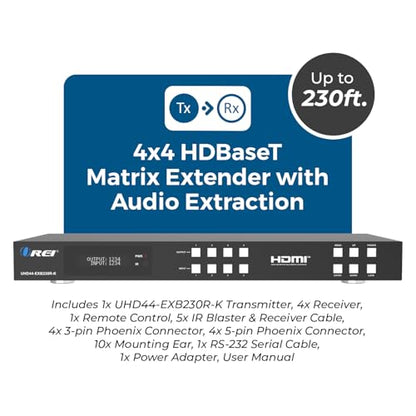 OREI HDBaseT 4x4 Matrix Extender HDMI 230ft 4K60Hz HDR EDID RS-232 TCP/IP | HDMI Matrix Switch Extender, 4x4 HDMI Extender Matrix 4K – HDMI 2.0, HDCP 2.2, Dolby TrueHD, DTS-HD MA - size: 4x4 - Up to 230 Ft