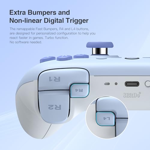 8Bitdo Ultimate 2C Bluetooth Controller for Switch/Switch 2 (Blue) | Hall Effect Joystick Update, Remappable L4/R4 Bumpers, 6-axis Motion Control, Rumble Vibration and Turbo Function - color: Blue