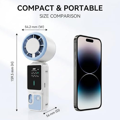 Portable Handheld Fan, 100-Speed Turbo Rechargeable Mini Fan | 3-in-1 Wearable Foldable Fan with Ice Compress Cooling. Ideal for Travel, Outdoor, Office. Compact & Long Battery Life. - color: White&Blue