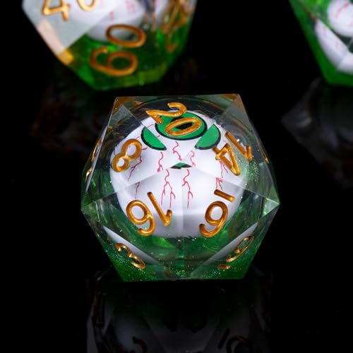 DND-Blood Eyes & Green,DND Dice Set Handmade 7 Accessories Sharp Edge Dice for Dungeons and Dragons TTRPG Games, Multi-Sided RPG Polyhedral Resin Sharp Edge Dice Roleplaying Games
