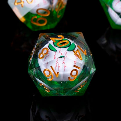 DND-Blood Eyes & Green,DND Dice Set Handmade 7 Accessories Sharp Edge Dice for Dungeons and Dragons TTRPG Games, Multi-Sided RPG Polyhedral Resin Sharp Edge Dice Roleplaying Games