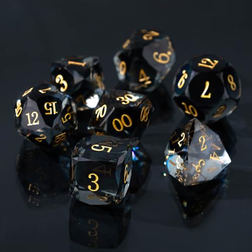 Resin DND Dice Set, 7 Pieces Handmade Sharp Edge Polyhedral Dice for Role Playing Game, Dice Accessory for D&D RPG Players and Starters d4 d6 d8 d10 d12 d20 with Gift Box (Transparent Black) - color: Transparent Black