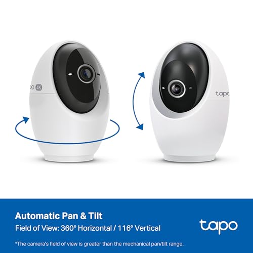 Tapo 4K Indoor Pan/Tilt Wired Security Camera - Works as a Baby Monitor, Person/Pet Detection, Facial Recognition, 360° AI Motion Tracking, Subscription-Free Local Storage or Optional Cloud, C260 - style: 4K 8MP