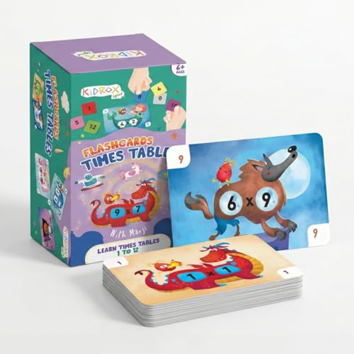 Kidrox Multiplication Flash Cards, Times Tables 1 to 12, Interactive Learning Cards with Fun Character Design, Educational Math Practice Set - style: Multiplication